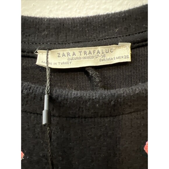 Zara Trafaluc‎ Dress S Womens Black Floral Mini Shift Short Sleeve Sweater NWT - Picture 4 of 13